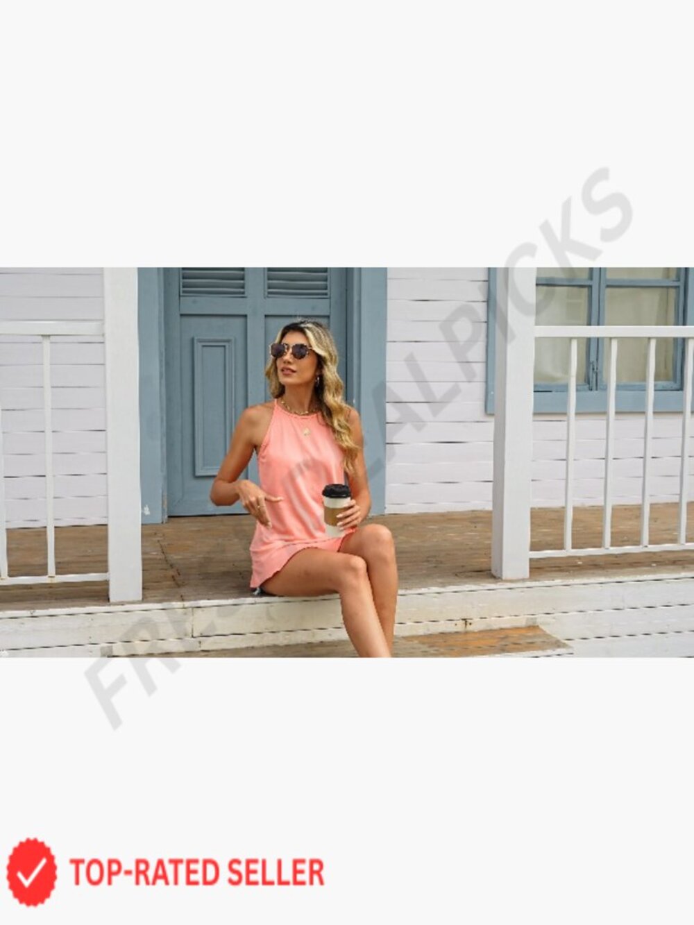 Womens Halter Tank Top Ruffle Hem Sleeveless Summer Blouses Beach Vacation Shirt - Picture 7 of 7
